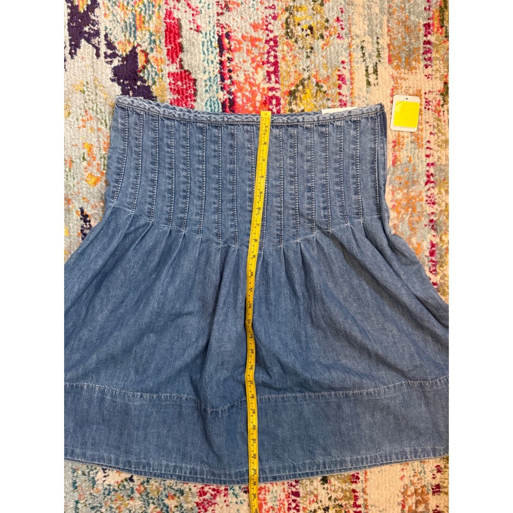 NWT Free People Peyton Pintuck Denim Midi Skirt California Coast Blue Size 12 - Picture 7 of 7